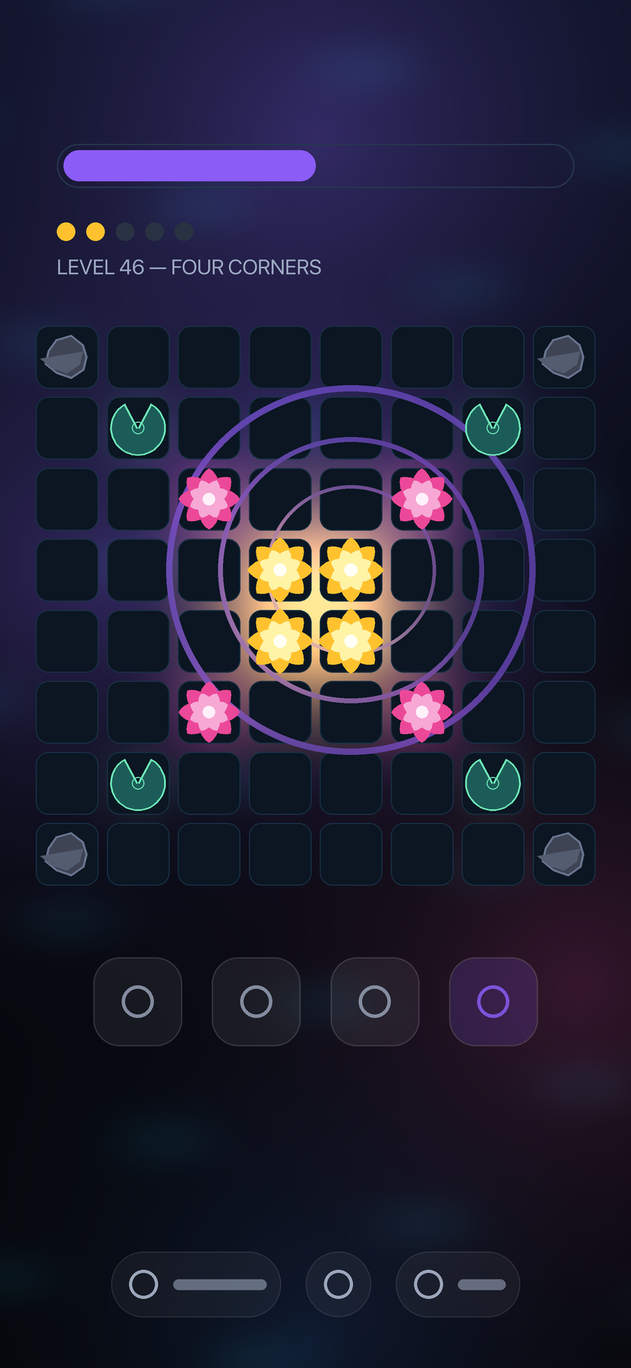 Stones being pushed across the board by an expanding ripple